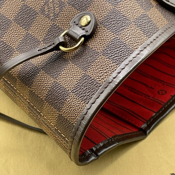 Louis Vuitton Damier Ebene Neverfull Mm Ceries Cherry Red Shoulder Tote Bag LV - Picture 5 of 16